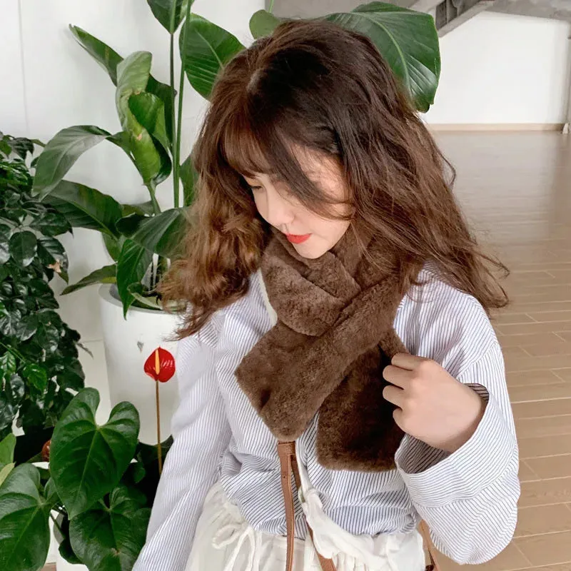 Korean Winter Faux Rabbit Fur Women Scarf Soft Plush Snood Scarves Solid Color Neck Collar Warmer Stuff Christmas Gift