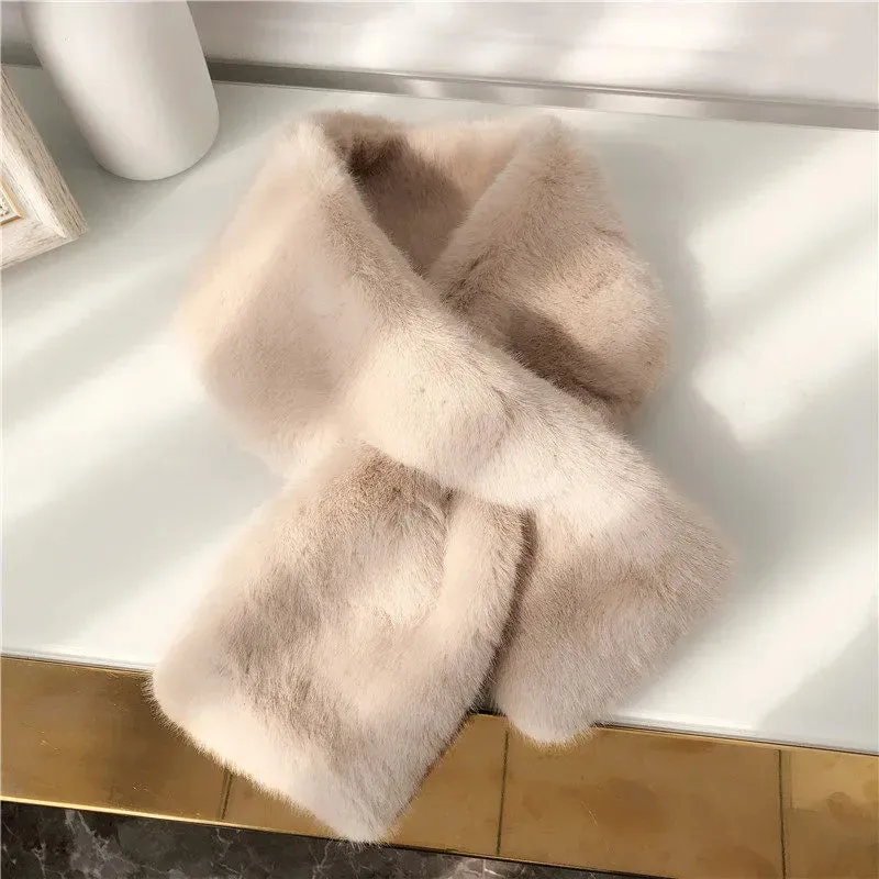 Korean Winter Faux Rabbit Fur Women Scarf Soft Plush Snood Scarves Solid Color Neck Collar Warmer Stuff Christmas Gift