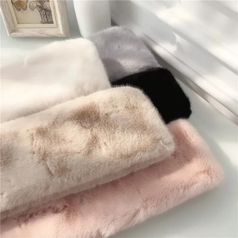 Korean Winter Faux Rabbit Fur Women Scarf Soft Plush Snood Scarves Solid Color Neck Collar Warmer Stuff Christmas Gift