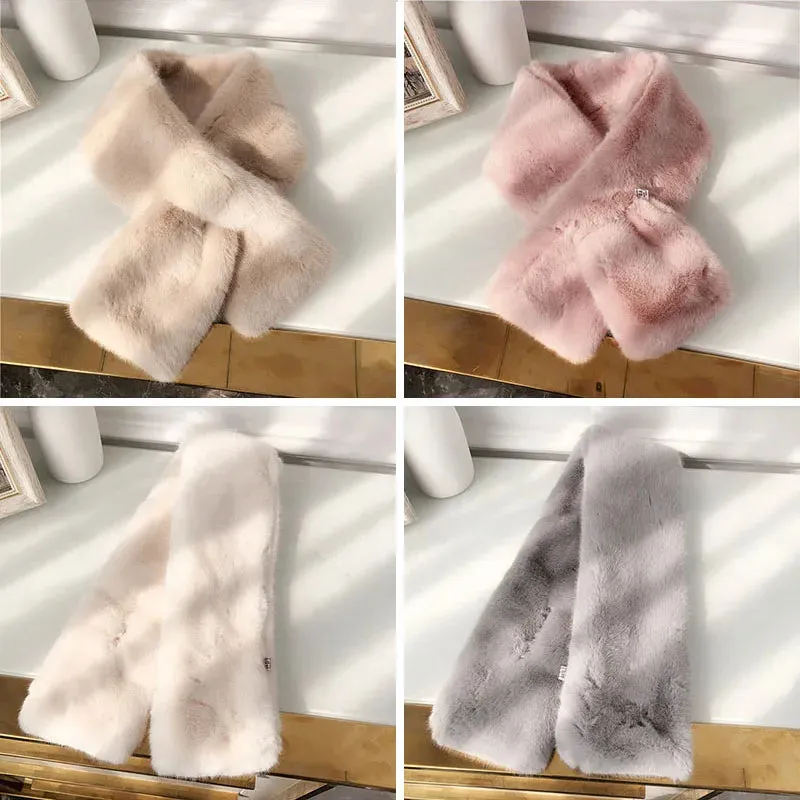 Korean Winter Faux Rabbit Fur Women Scarf Soft Plush Snood Scarves Solid Color Neck Collar Warmer Stuff Christmas Gift