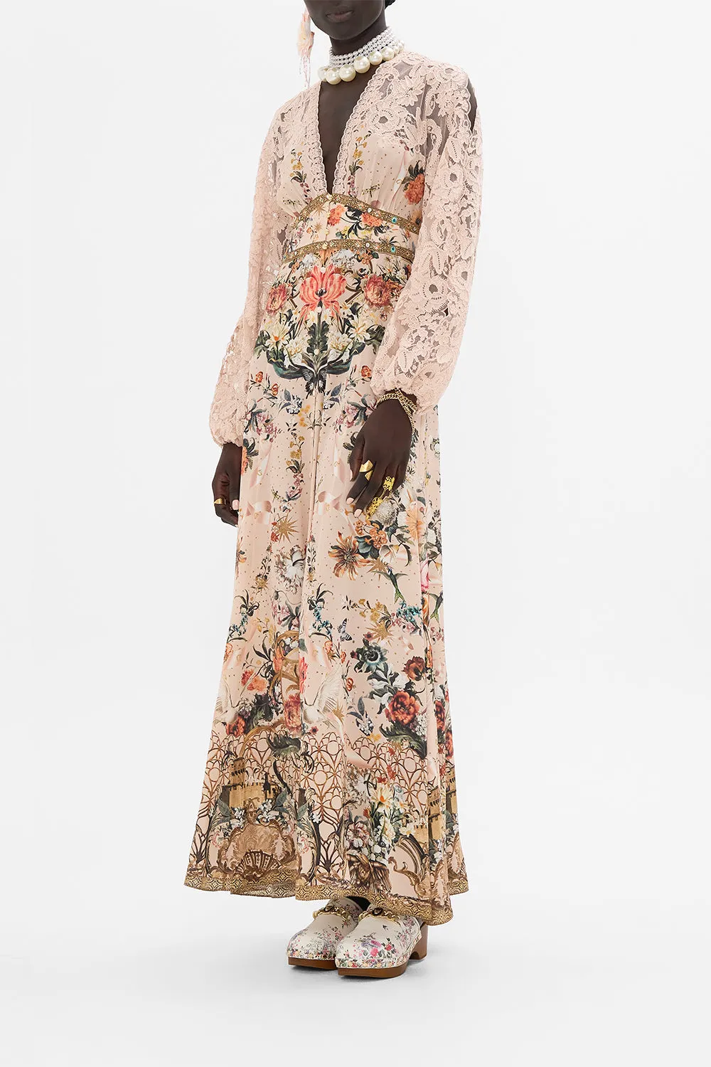LACE SLEEVE BUTTON DRESS ROSE GARDEN REVOLUTION