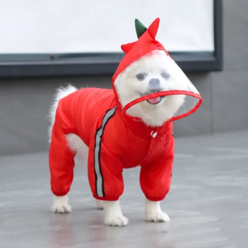 Pet Dog Waterproof Raincoat Jumpsuit Reflective Rain Coat Hooded
