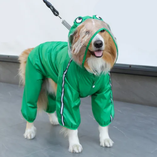 Pet Dog Waterproof Raincoat Jumpsuit Reflective Rain Coat Hooded