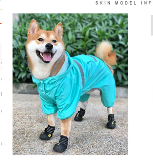 Pet Dog Waterproof Raincoat Jumpsuit Reflective Rain Coat Hooded