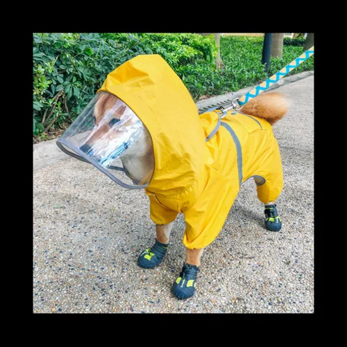 Pet Dog Waterproof Raincoat Jumpsuit Reflective Rain Coat Hooded