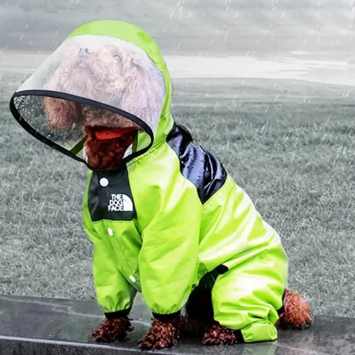 Pet Dog Waterproof Raincoat Jumpsuit Reflective Rain Coat Hooded
