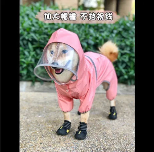 Pet Dog Waterproof Raincoat Jumpsuit Reflective Rain Coat Hooded