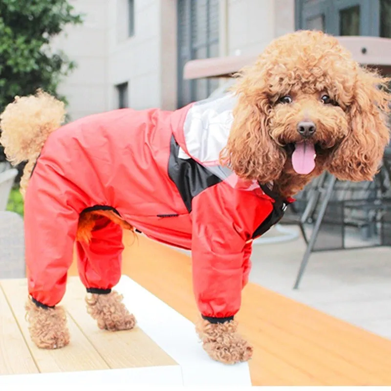 Pet Dog Waterproof Raincoat Jumpsuit Reflective Rain Coat Hooded