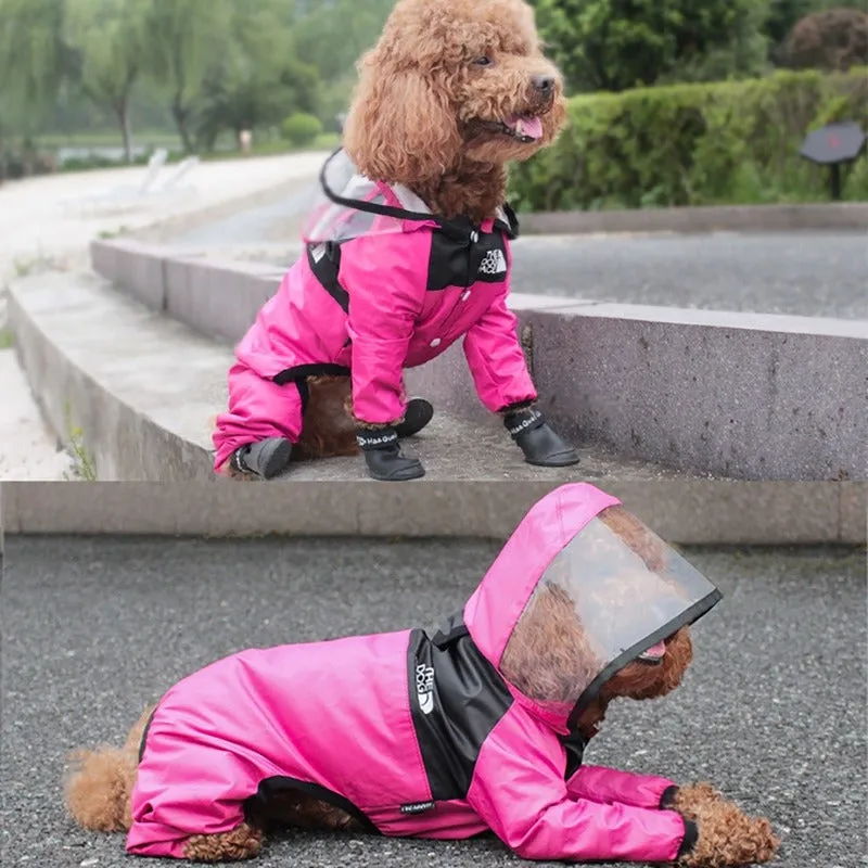 Pet Dog Waterproof Raincoat Jumpsuit Reflective Rain Coat Hooded