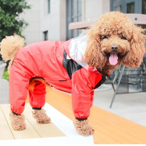 Pet Dog Waterproof Raincoat Jumpsuit Reflective Rain Coat Hooded