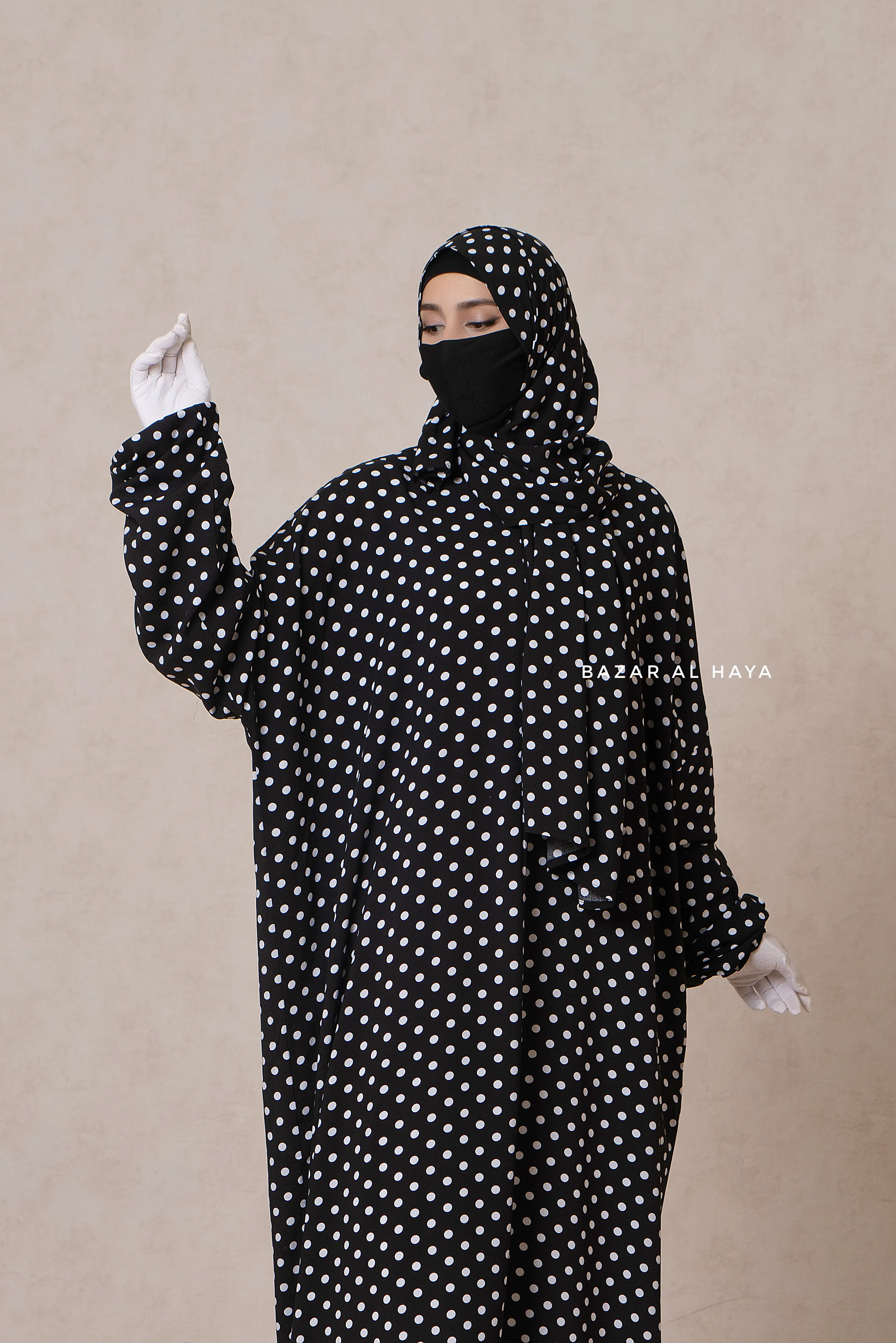 Prayer / Salah Dress One Piece Jilbab Polka Dot 100% Cotton - Super Breathable Comfy Style