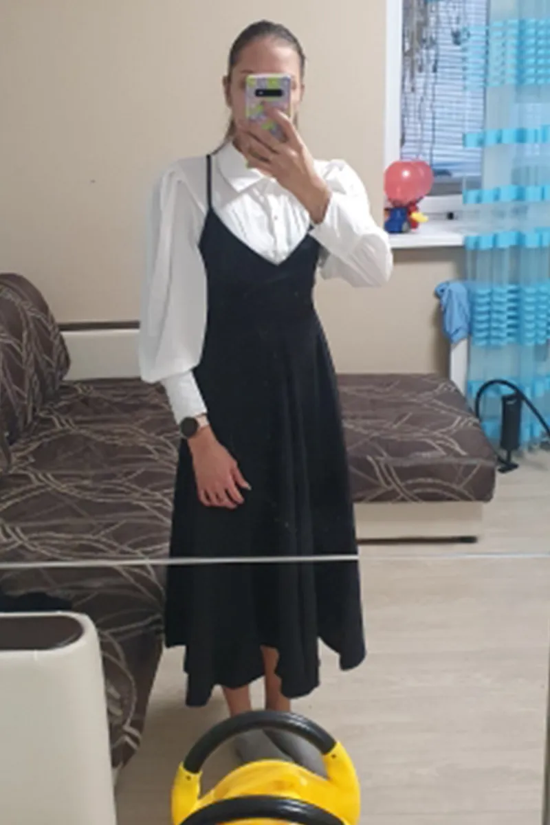 Purpdrank - New Spring Dress Women Single Breasted Lantern Sleeve Shirt Set Camisole Bow Pleated Solid Dresses