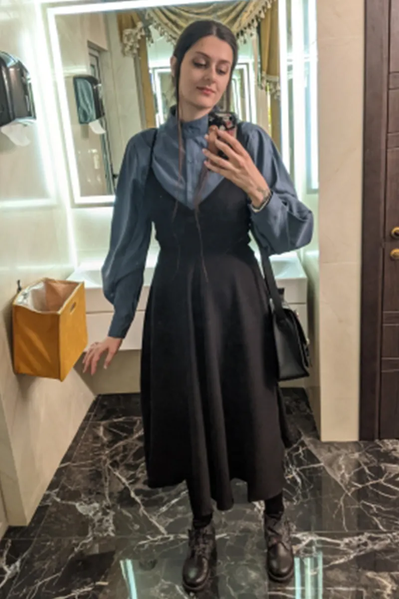 Purpdrank - New Spring Dress Women Single Breasted Lantern Sleeve Shirt Set Camisole Bow Pleated Solid Dresses