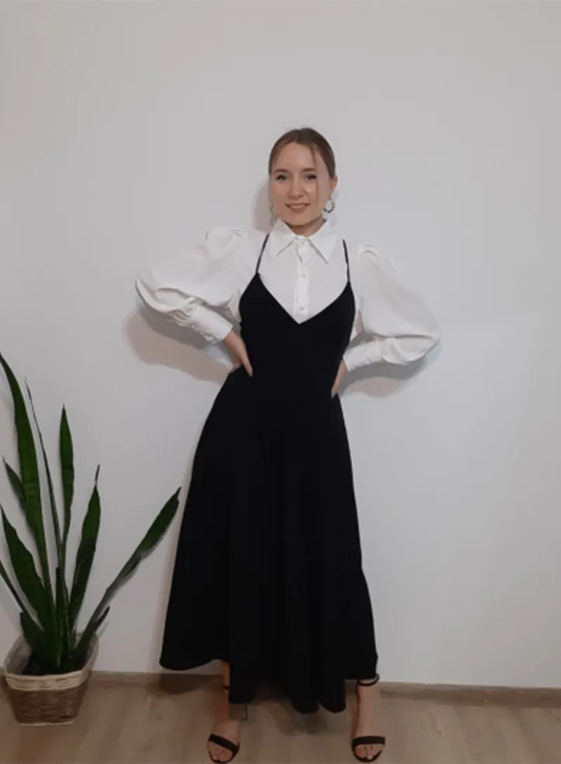 Purpdrank - New Spring Dress Women Single Breasted Lantern Sleeve Shirt Set Camisole Bow Pleated Solid Dresses