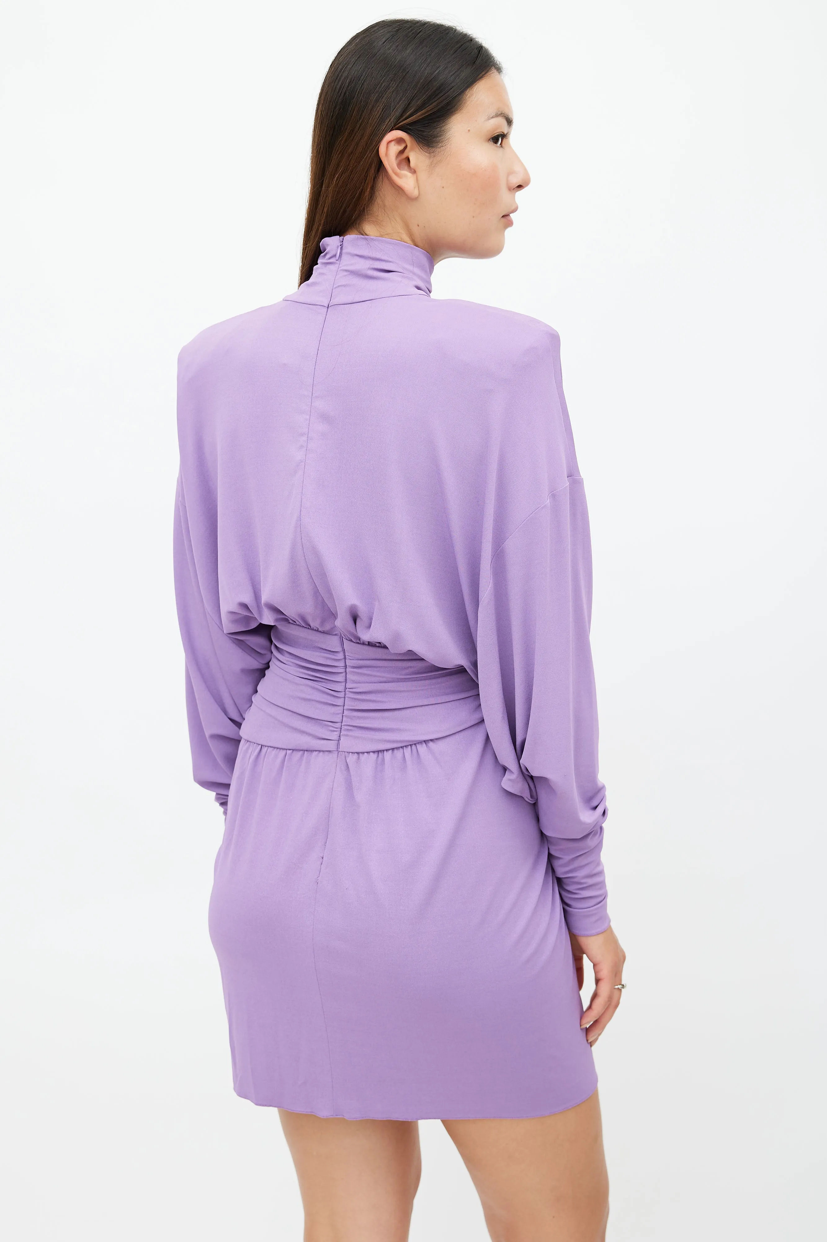 Purple Long Sleeve Ruched Dress