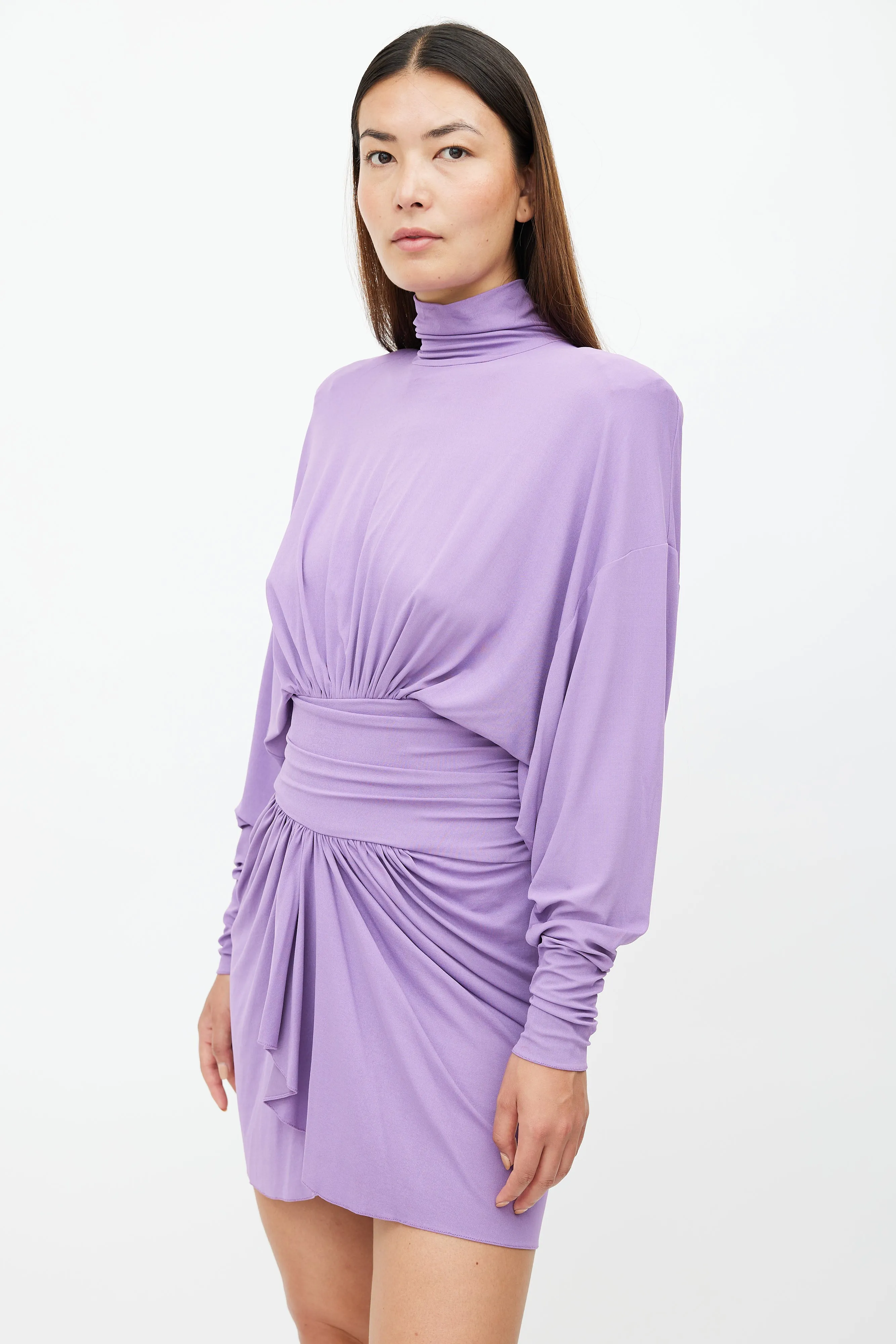 Purple Long Sleeve Ruched Dress