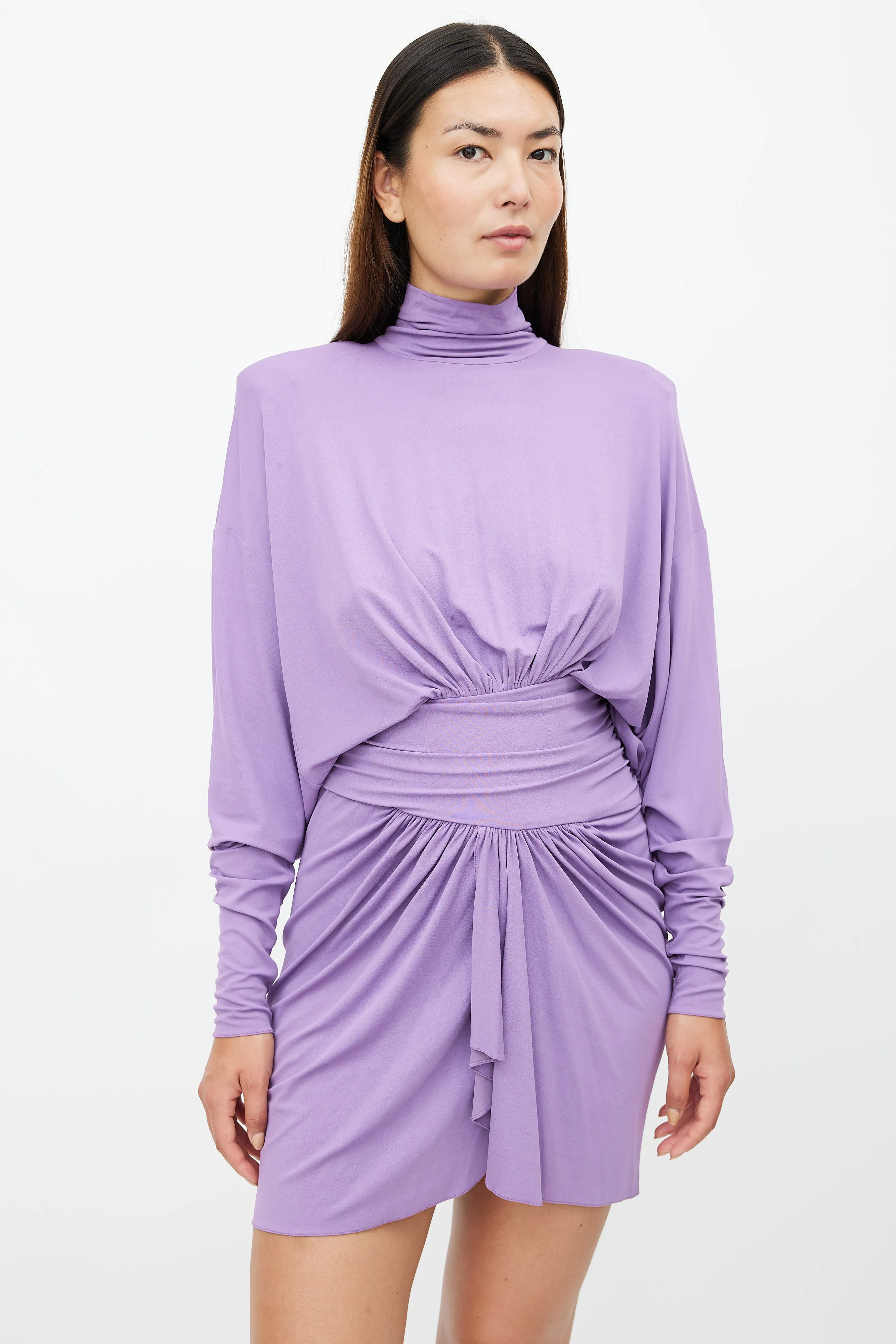 Purple Long Sleeve Ruched Dress