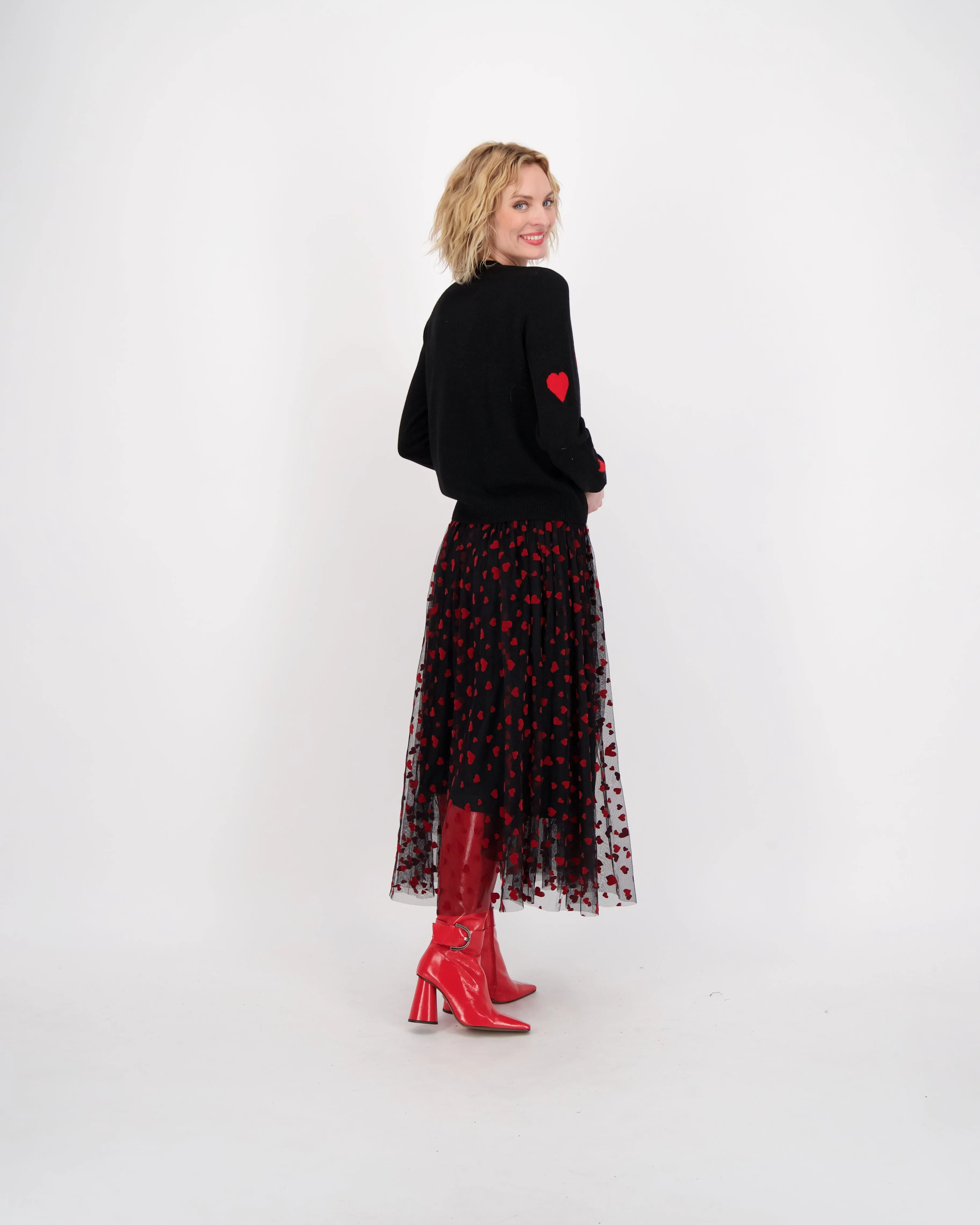 Queen Of Hearts Layered Mesh Midi Skirt