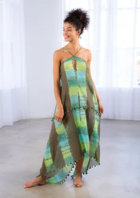 Sheer Tie Dye Stripe Scarf Maxi Dress Cover Up