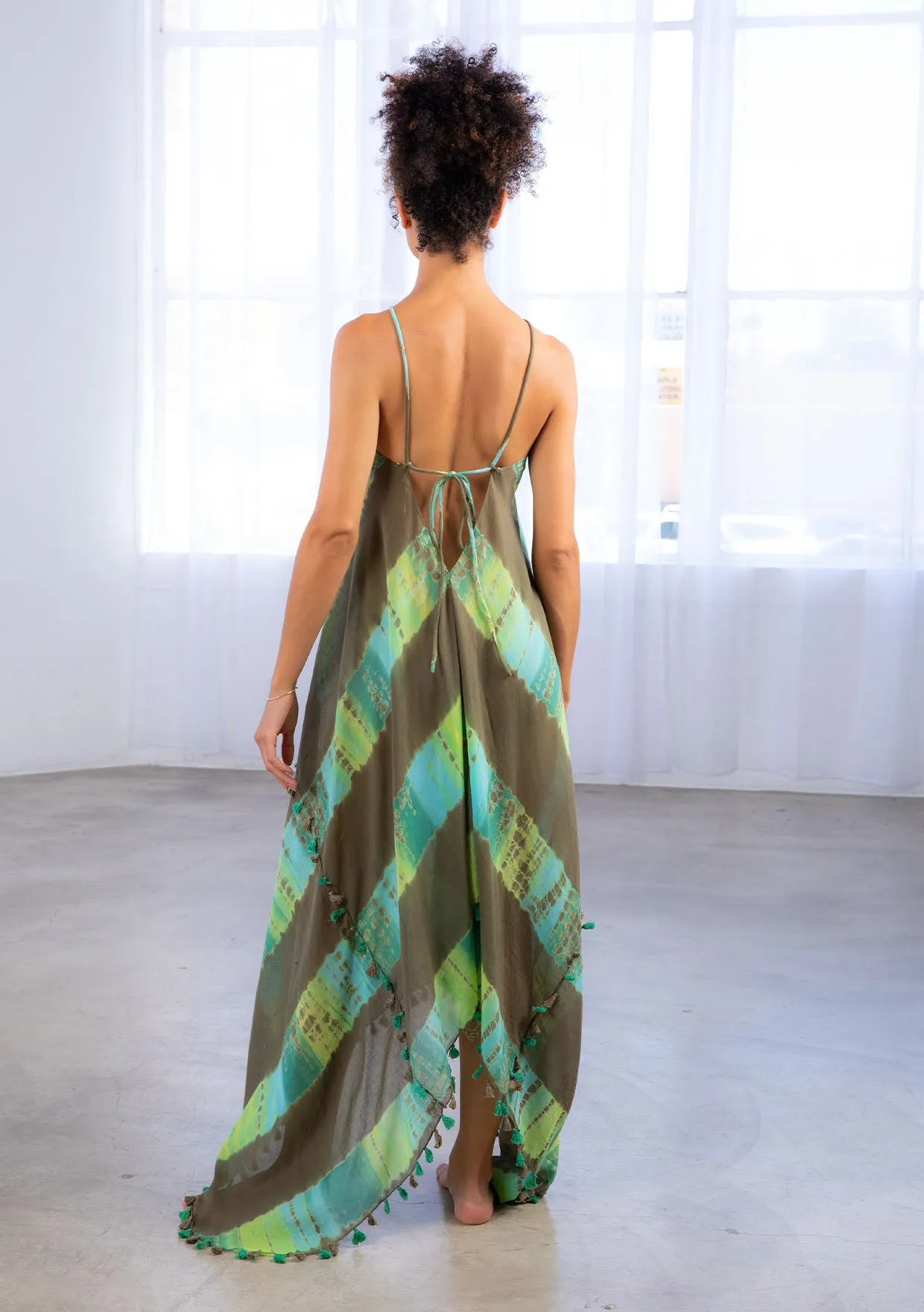 Sheer Tie Dye Stripe Scarf Maxi Dress Cover Up