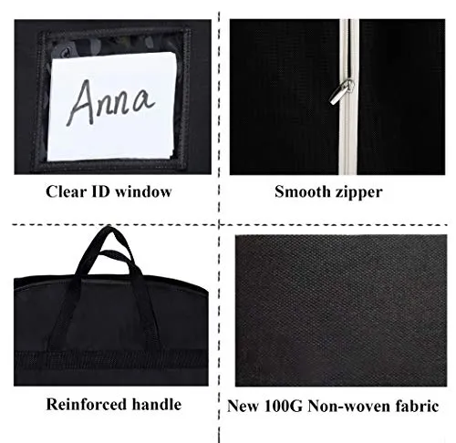 Sleeping Lamb 72" Bridal Wedding Gown Dress Garment Bag 15" Gusseted Garment Cover Shoe Pockets Travel Garment Storage Bag for Prom, Evening Gowns, Black