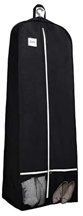 Sleeping Lamb 72" Bridal Wedding Gown Dress Garment Bag 15" Gusseted Garment Cover Shoe Pockets Travel Garment Storage Bag for Prom, Evening Gowns, Black