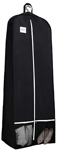 Sleeping Lamb 72" Bridal Wedding Gown Dress Garment Bag 15" Gusseted Garment Cover Shoe Pockets Travel Garment Storage Bag for Prom, Evening Gowns, Black