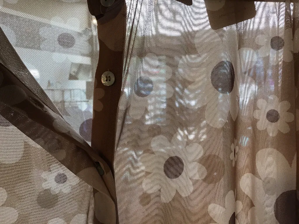 Tan Floral   Mesh Oversized Button Front Shirt - SML