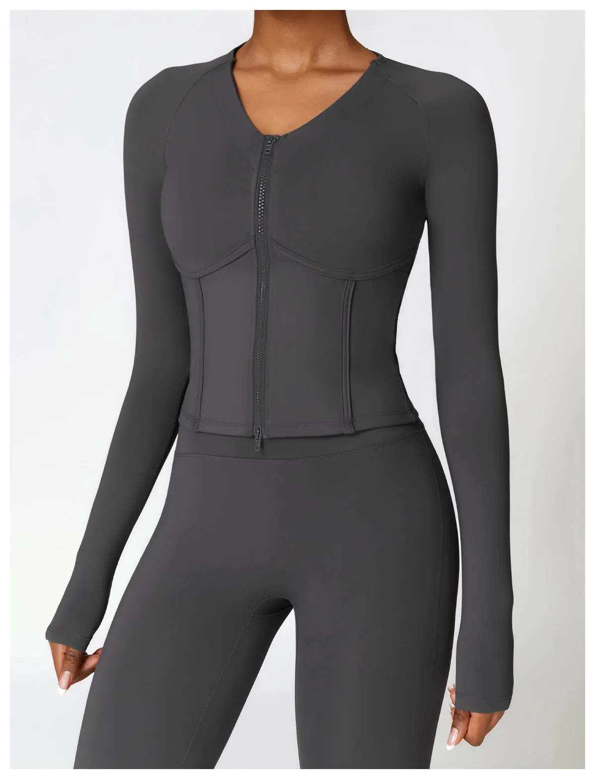 Winter Warm Fleece Lined Long Sleeved Yoga Jacket Outdoor Running Fitness Top Tight Sports Jacket