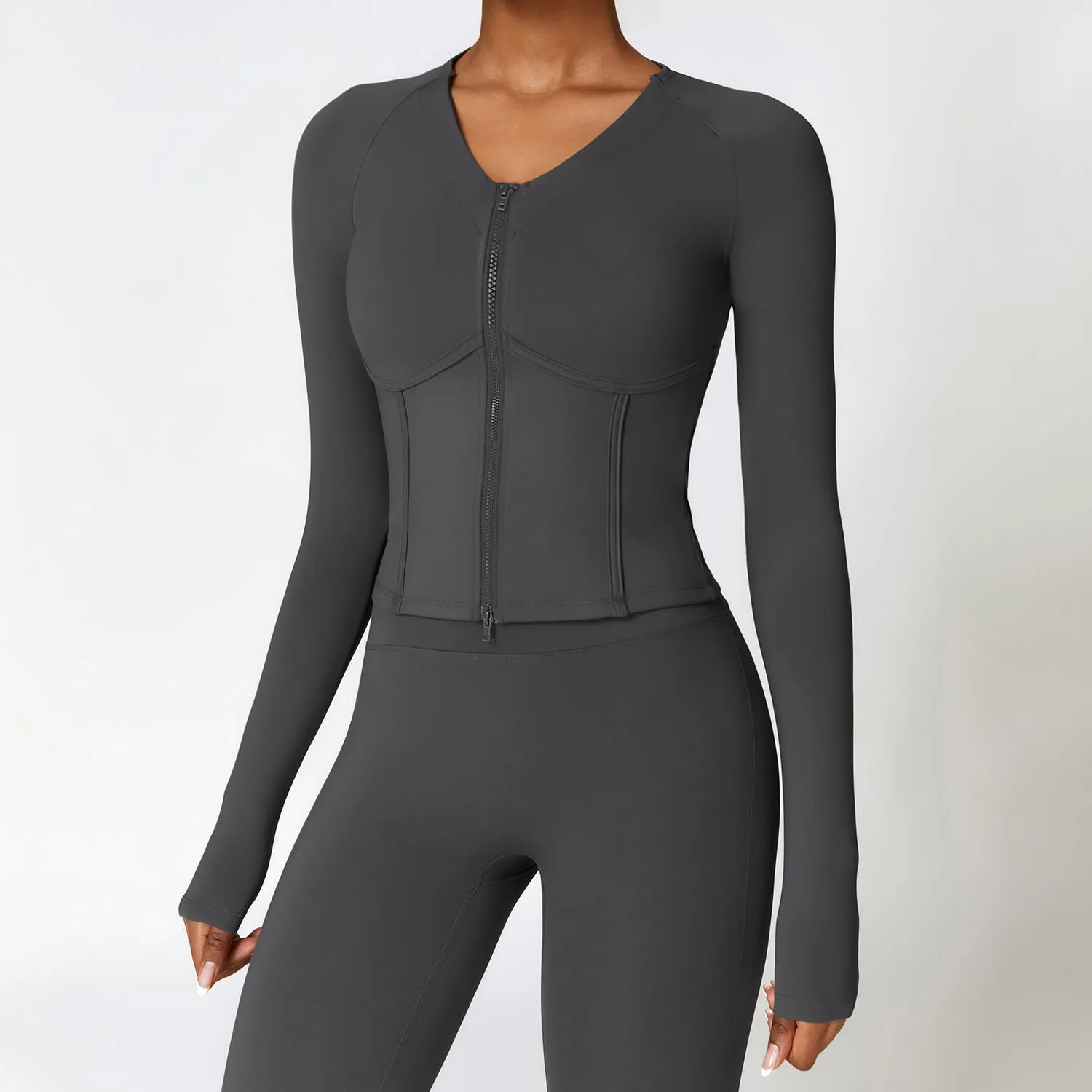 Winter Warm Fleece Lined Long Sleeved Yoga Jacket Outdoor Running Fitness Top Tight Sports Jacket