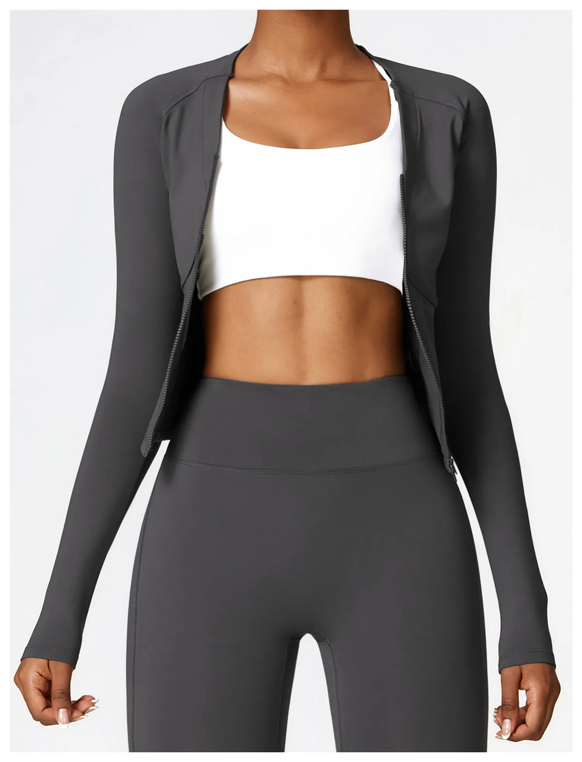 Winter Warm Fleece Lined Long Sleeved Yoga Jacket Outdoor Running Fitness Top Tight Sports Jacket