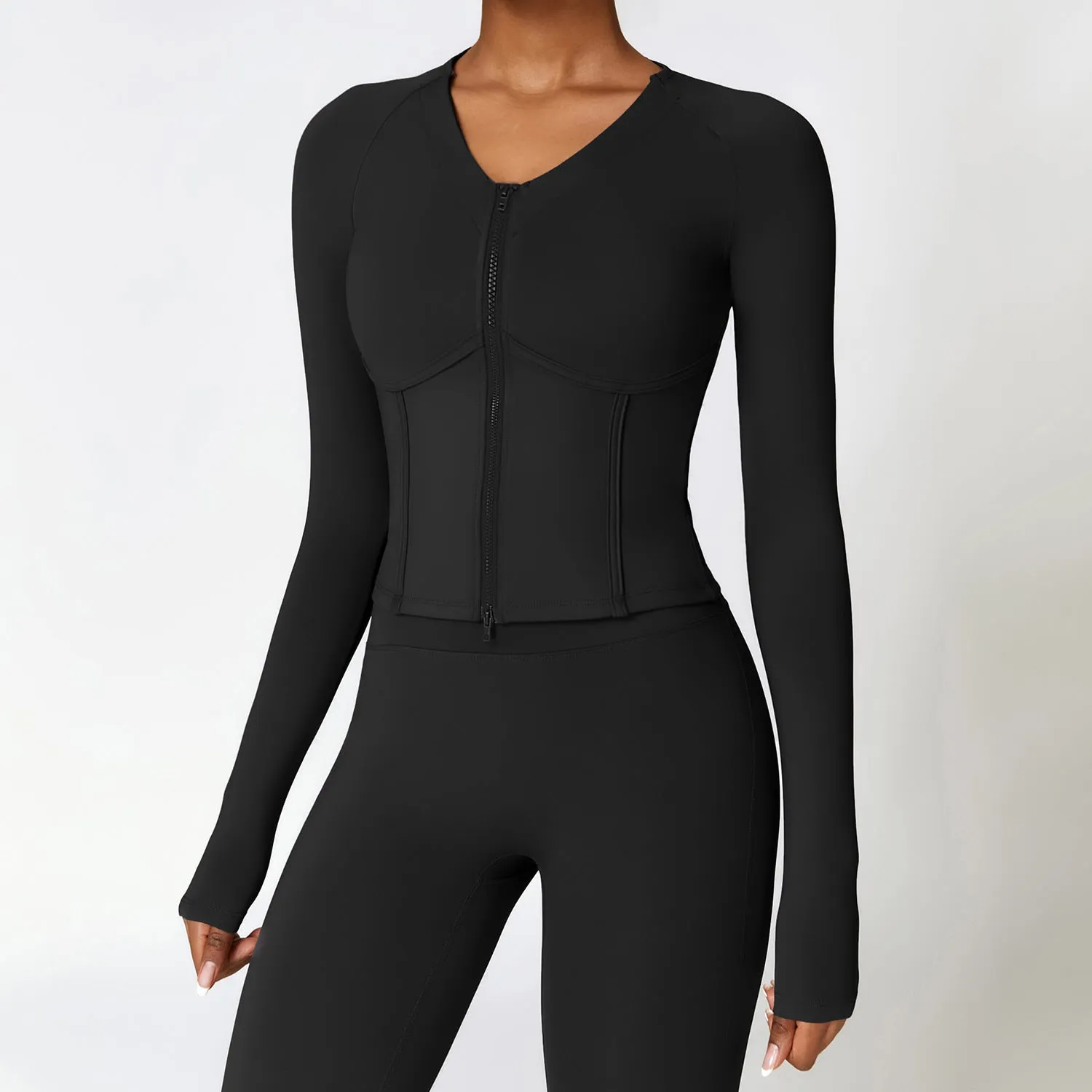 Winter Warm Fleece Lined Long Sleeved Yoga Jacket Outdoor Running Fitness Top Tight Sports Jacket