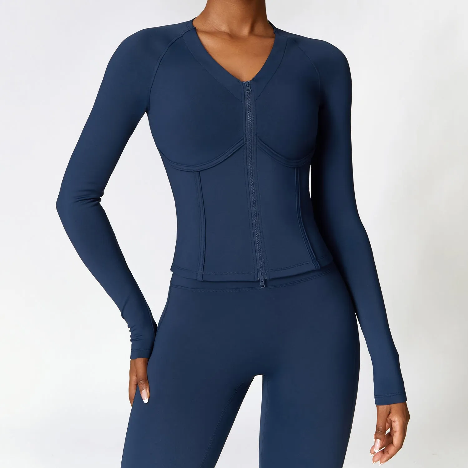Winter Warm Fleece Lined Long Sleeved Yoga Jacket Outdoor Running Fitness Top Tight Sports Jacket