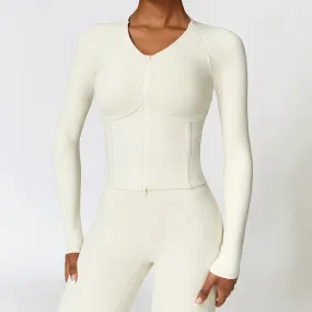 Winter Warm Fleece Lined Long Sleeved Yoga Jacket Outdoor Running Fitness Top Tight Sports Jacket