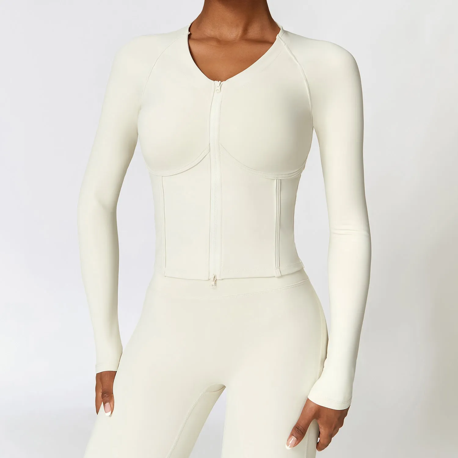 Winter Warm Fleece Lined Long Sleeved Yoga Jacket Outdoor Running Fitness Top Tight Sports Jacket
