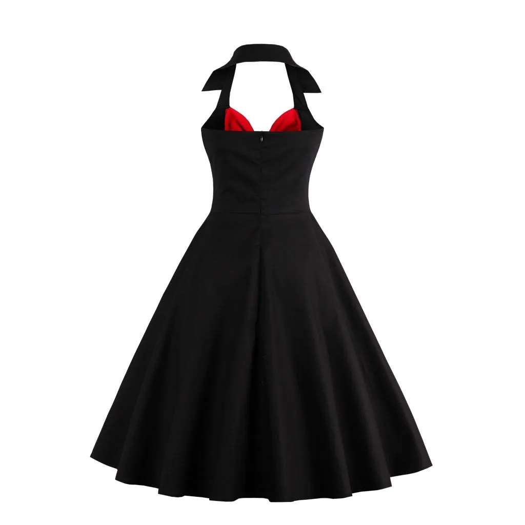 Women's Sleeveless V Neck Wrap A Line Midi Summer Halter Dress